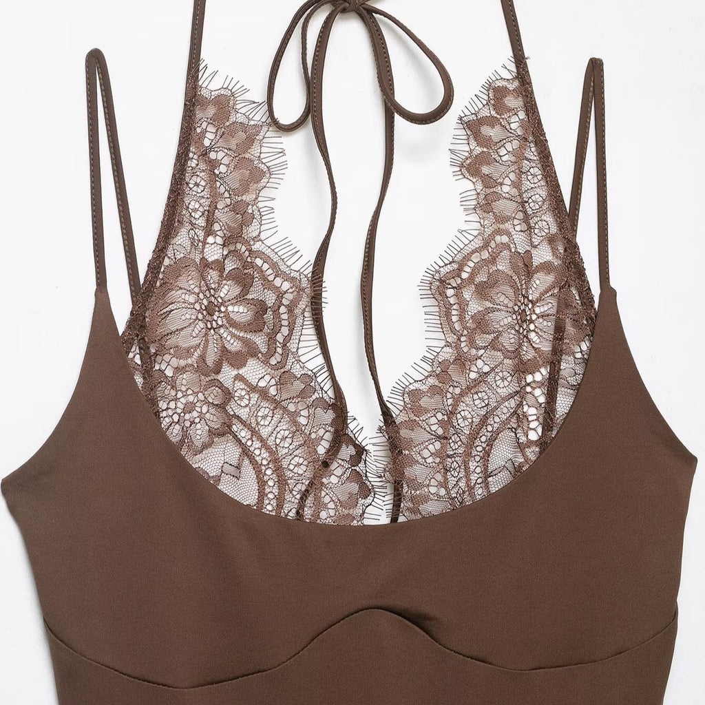 Lace halter neck bodysuit