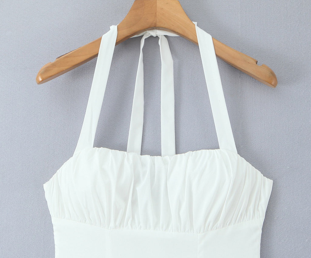 Fishbone French halter neck dress