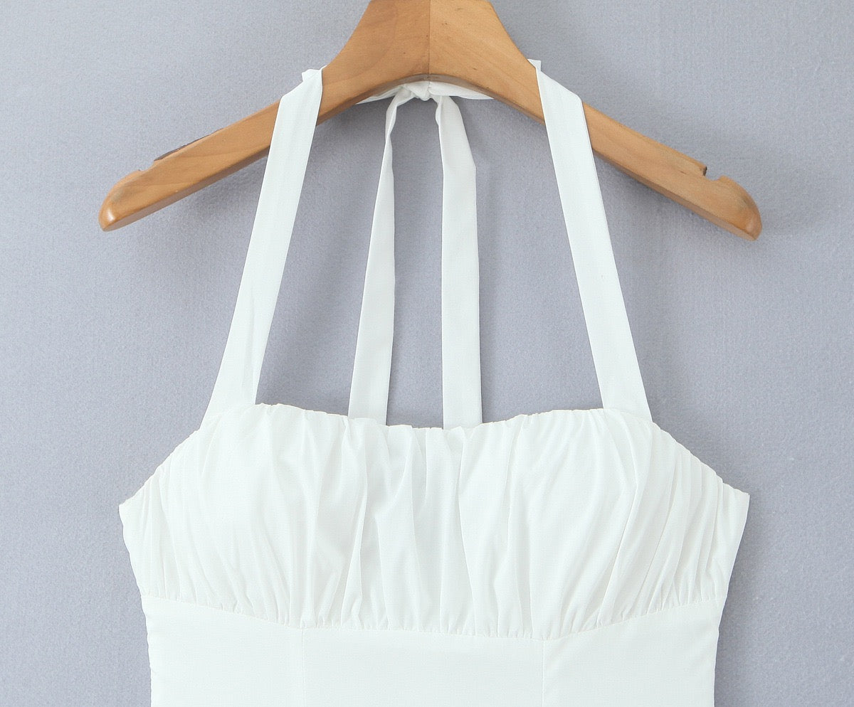 Fishbone French halter neck dress