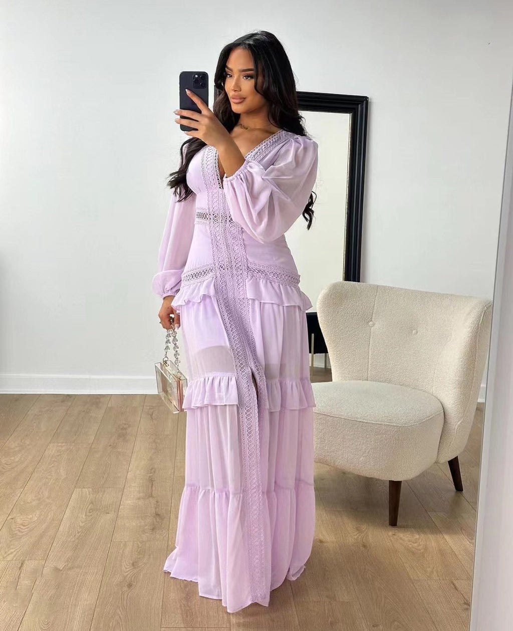 Splicing long sleeves dress
