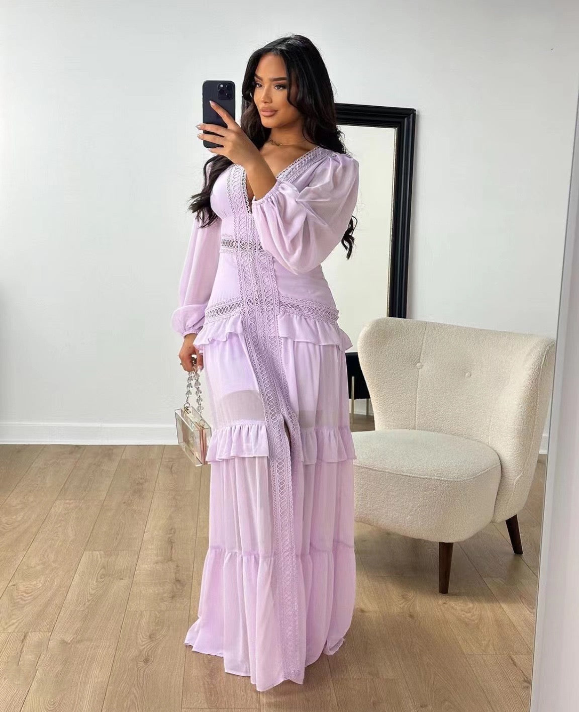 Splicing long sleeves dress