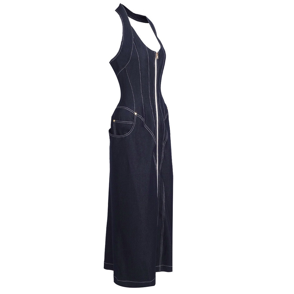 Halter slimfit bodycon denim dress