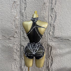 Sexy halterneck casual diamond mesh bodysuit