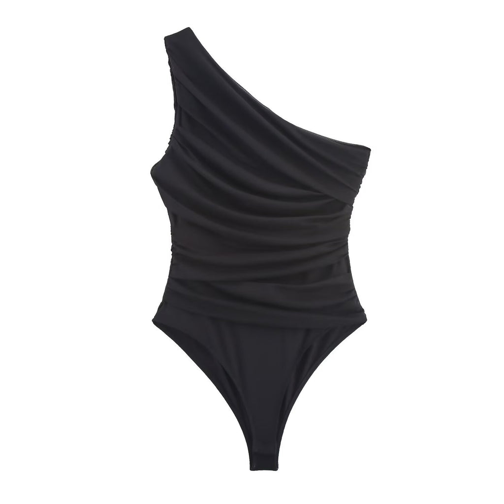Asymmetrical tulle bodysuit