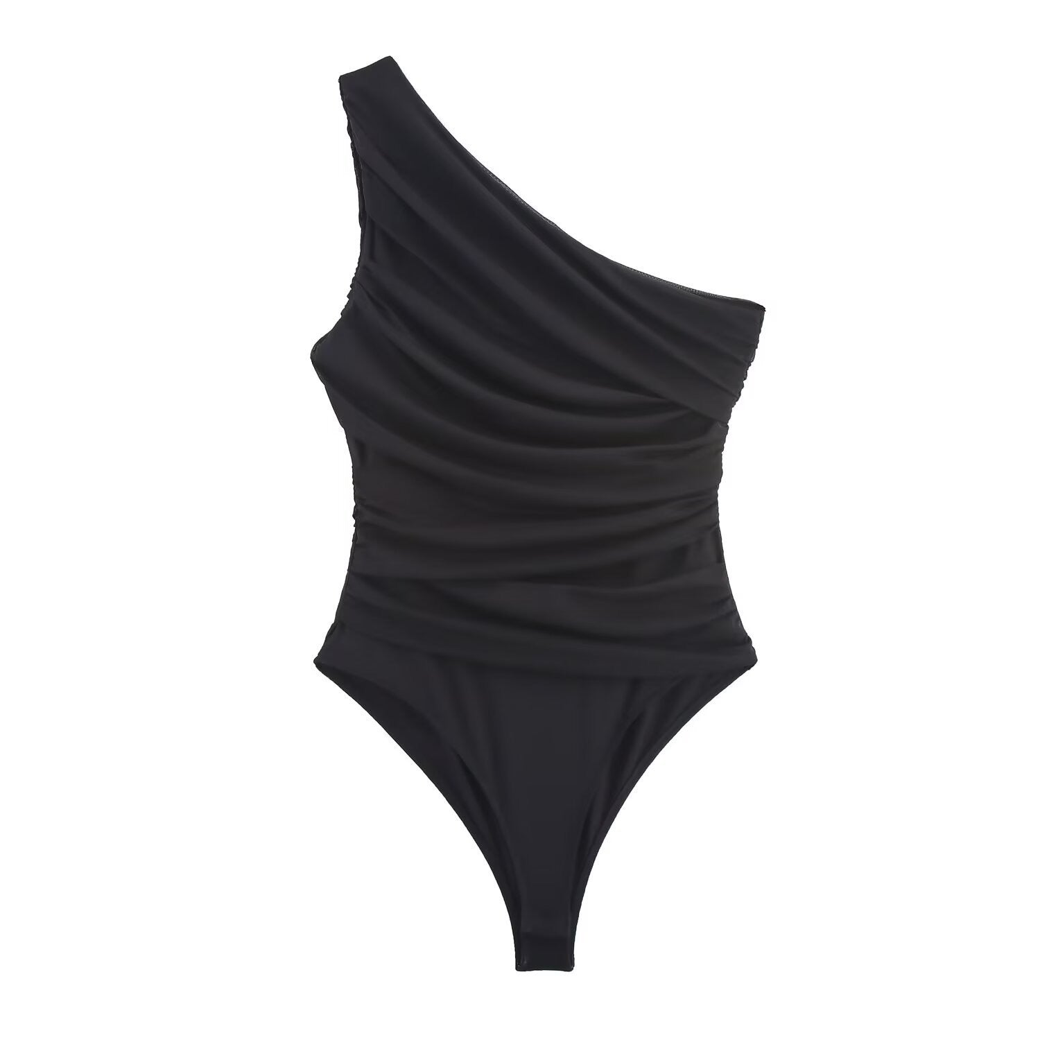 Asymmetrical tulle bodysuit