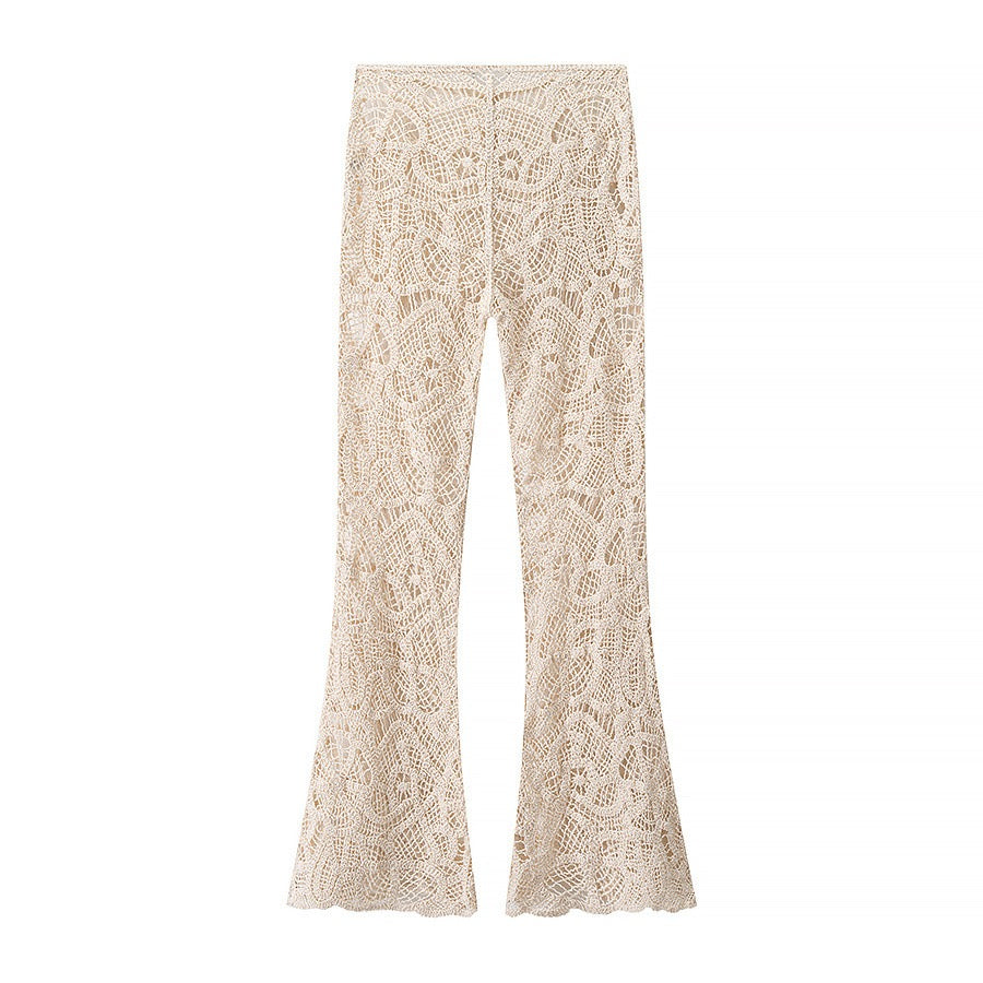 Crochet floral flared pants