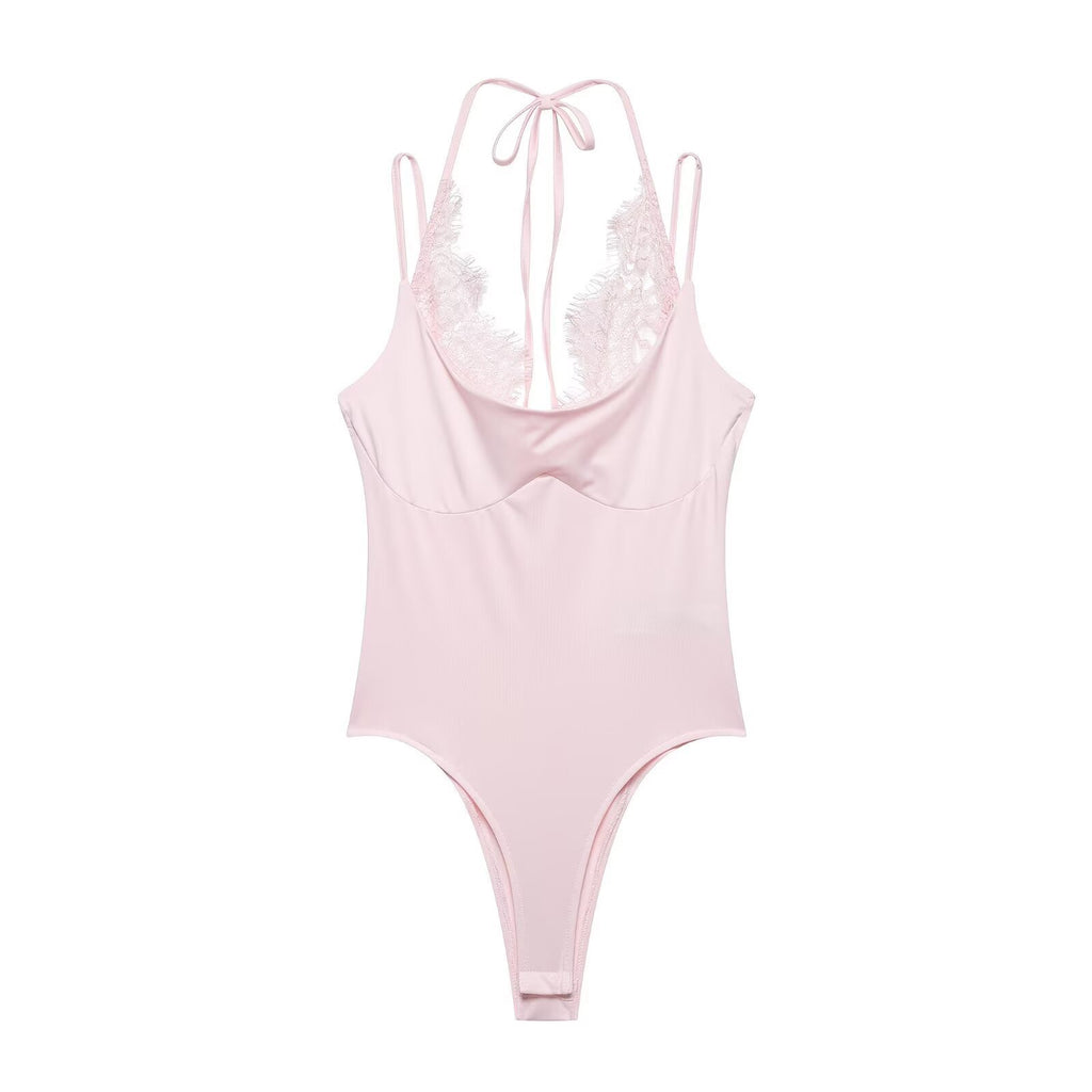 Lace halter neck bodysuit
