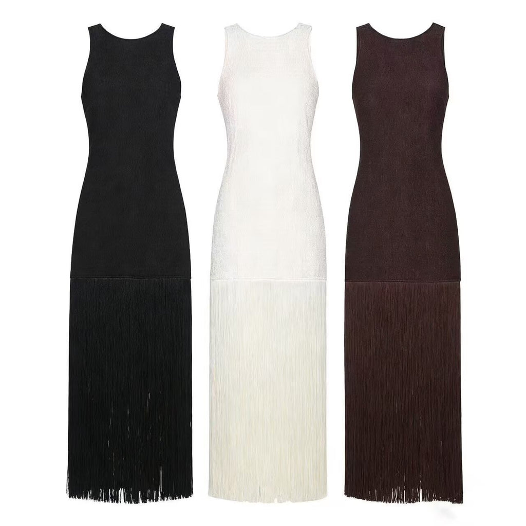 Retro slim fit tassel dress