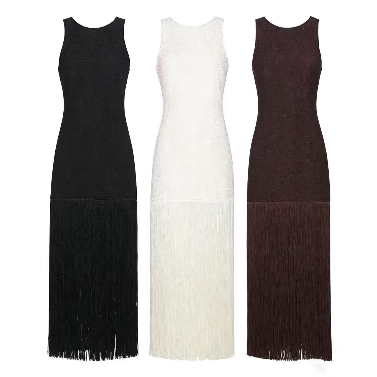 Retro slim fit tassel dress