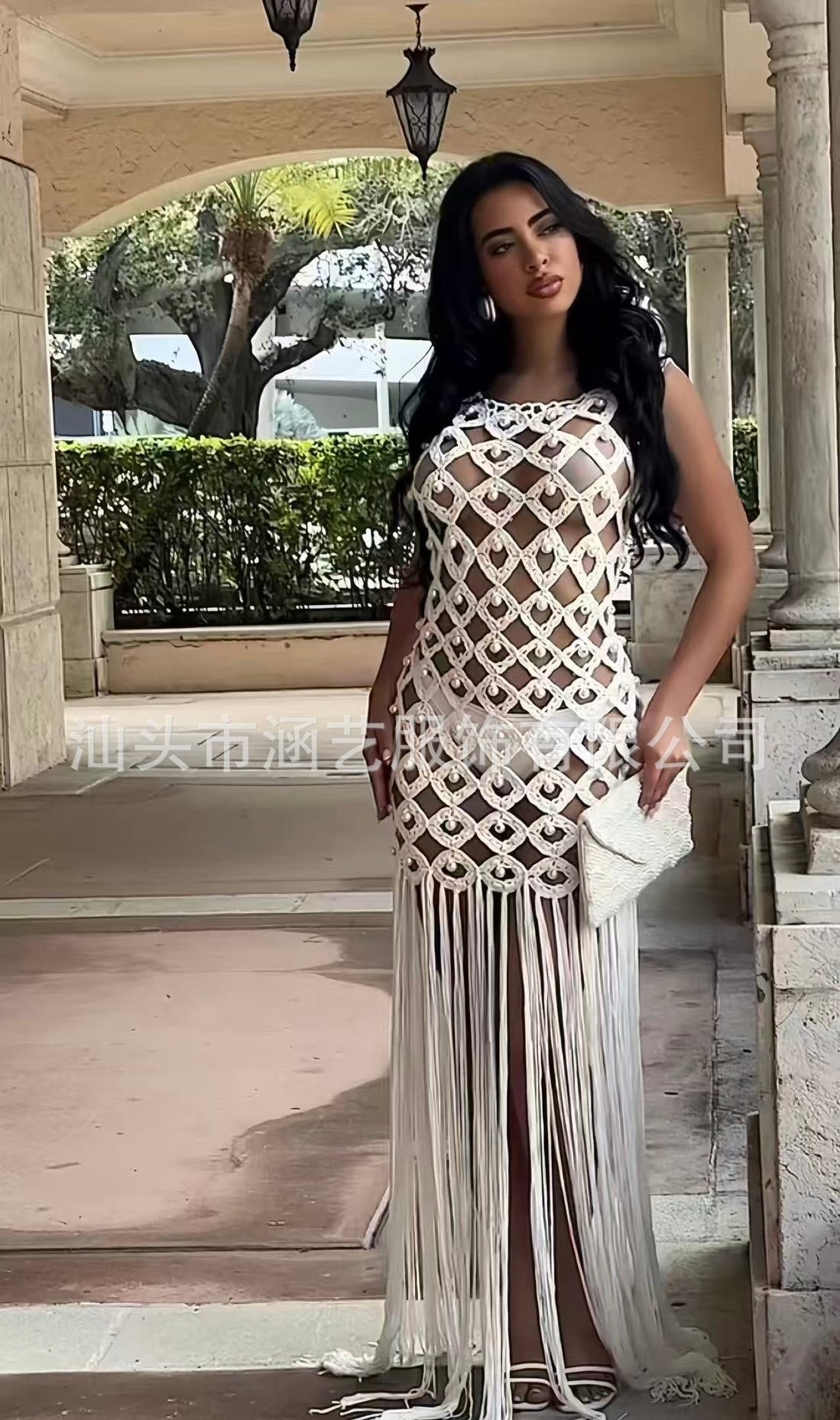 Crochet fringes long coverup