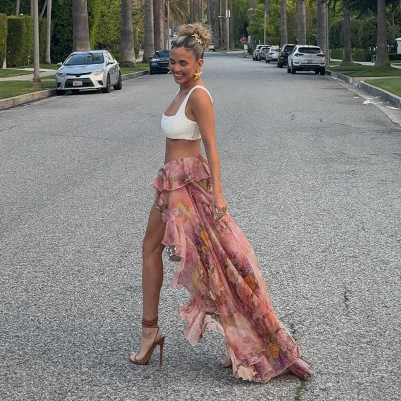 Floral print ruffle skirt