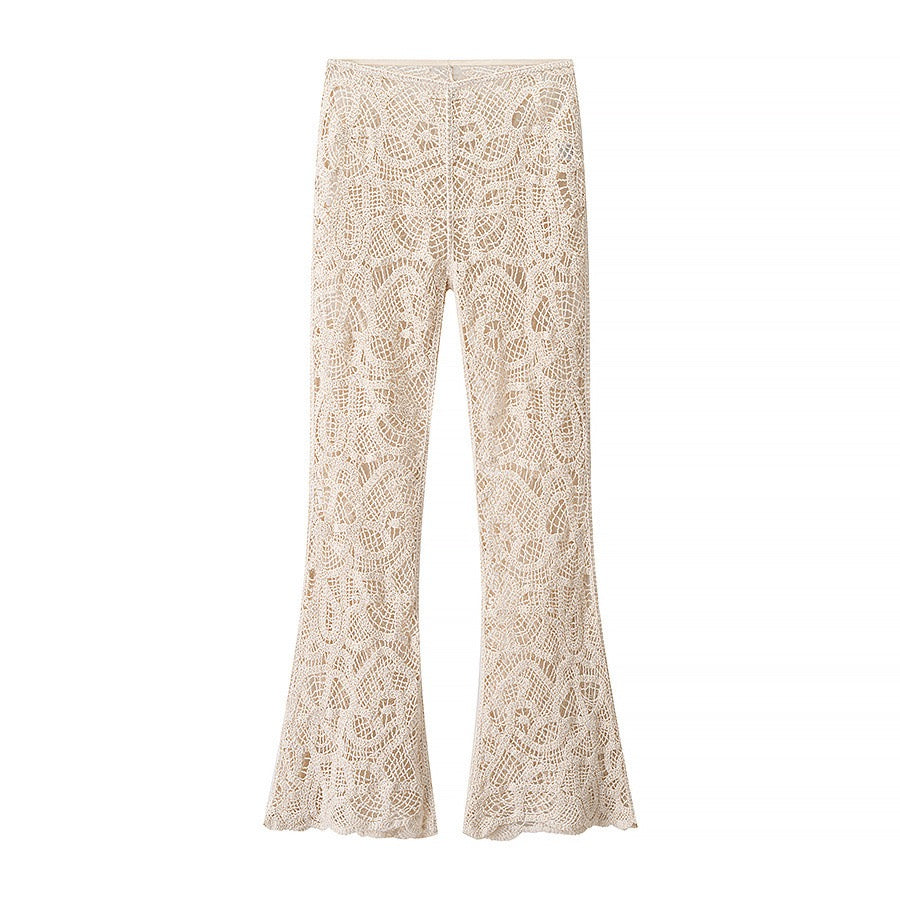 Crochet floral flared pants