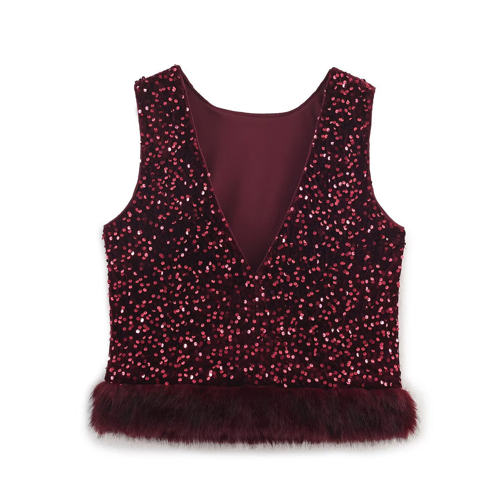Sequined faux fur suit