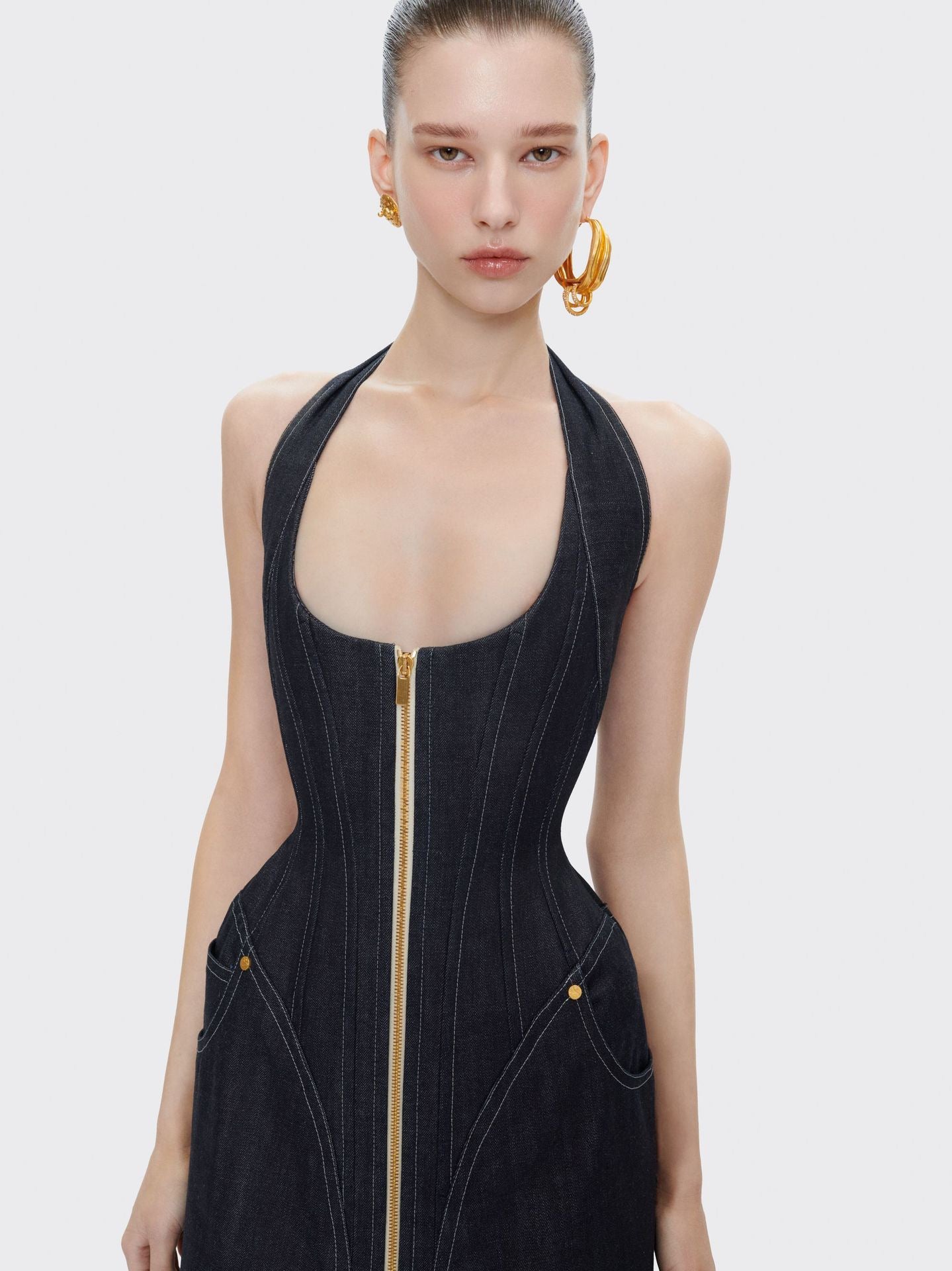 Halter slimfit bodycon denim dress