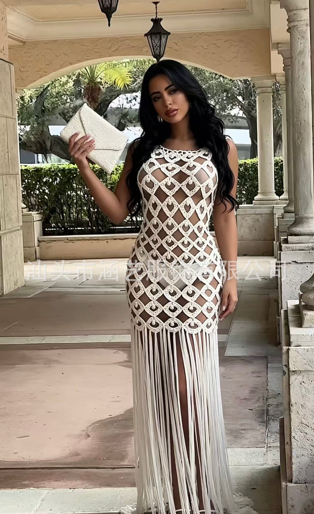 Crochet fringes long coverup