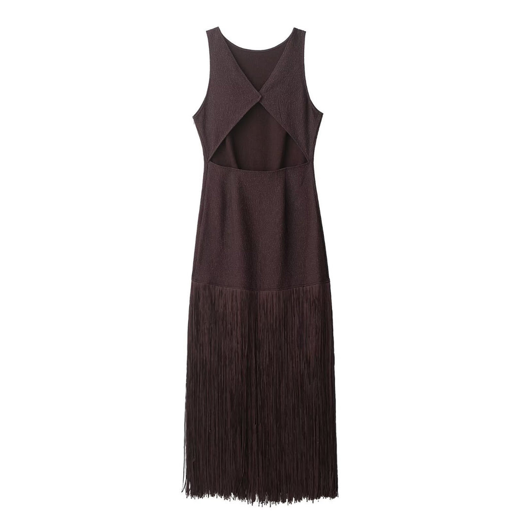 Retro slim fit tassel dress