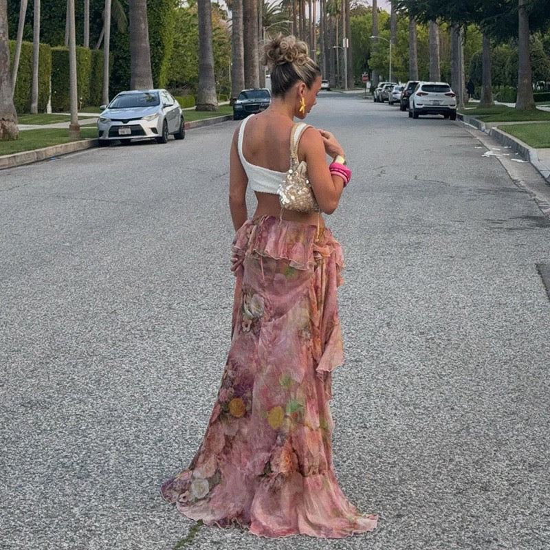 Floral print ruffle skirt