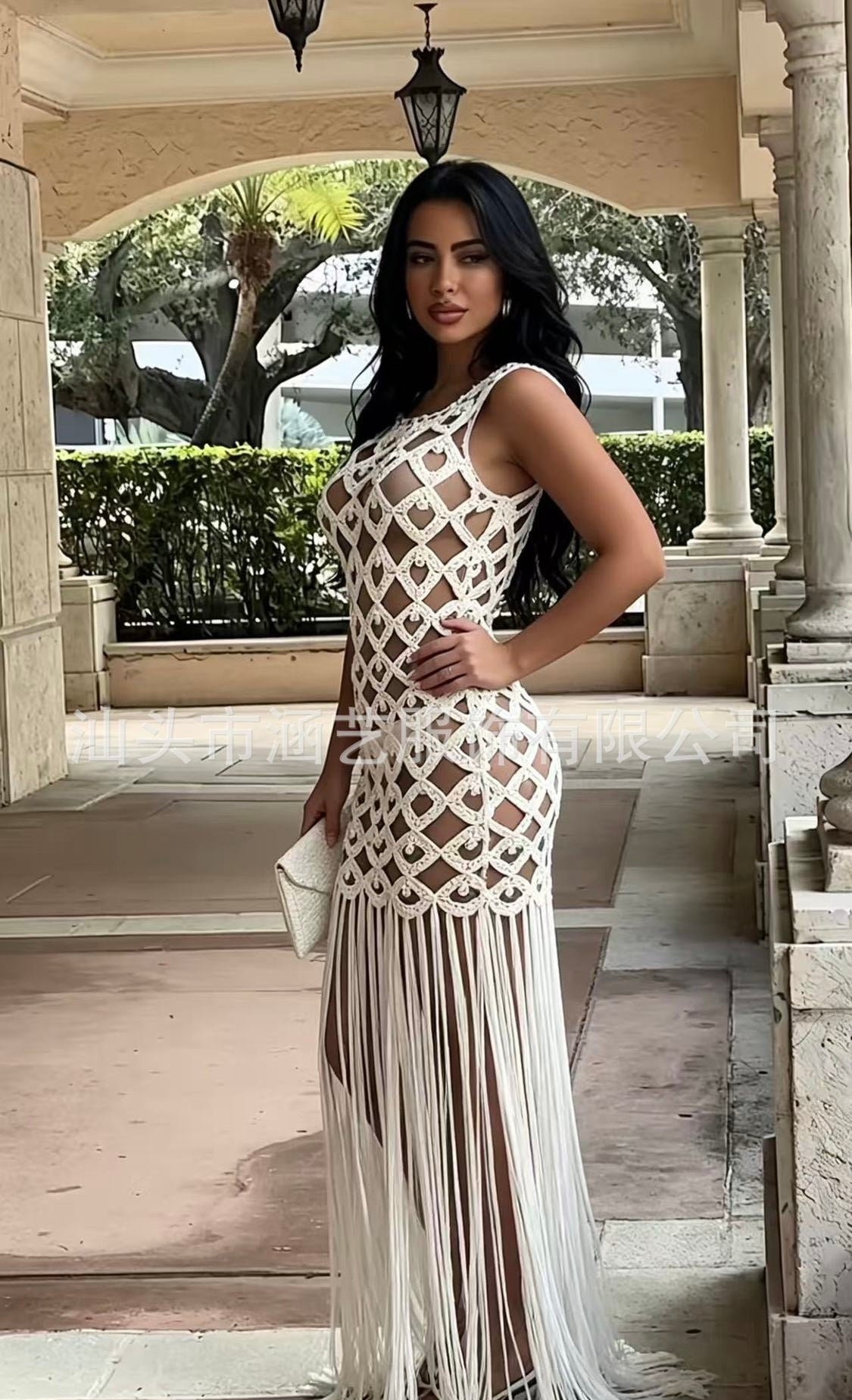 Crochet fringes long coverup