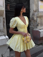 Tie sexy embroidery short dress