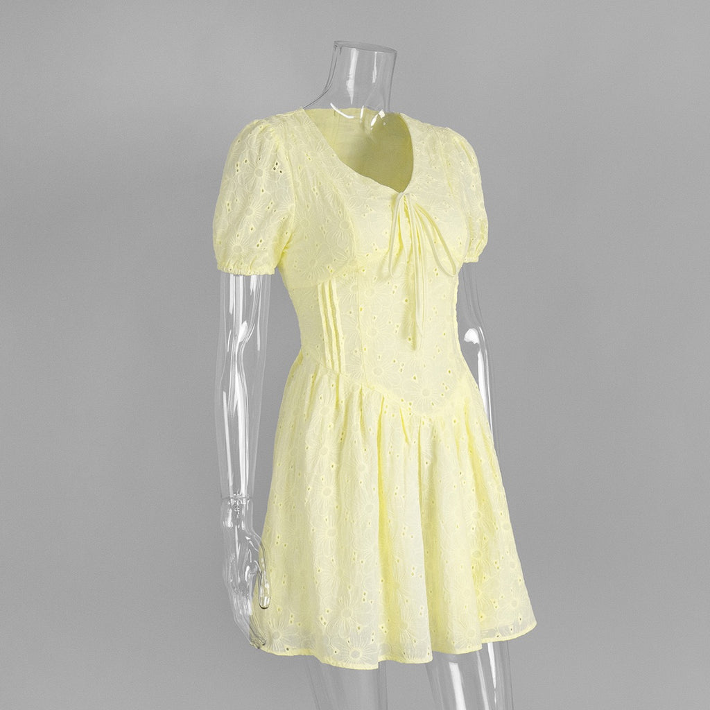Tie sexy embroidery short dress