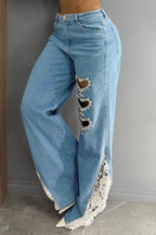 Wide leg pants with rhinestone heart design