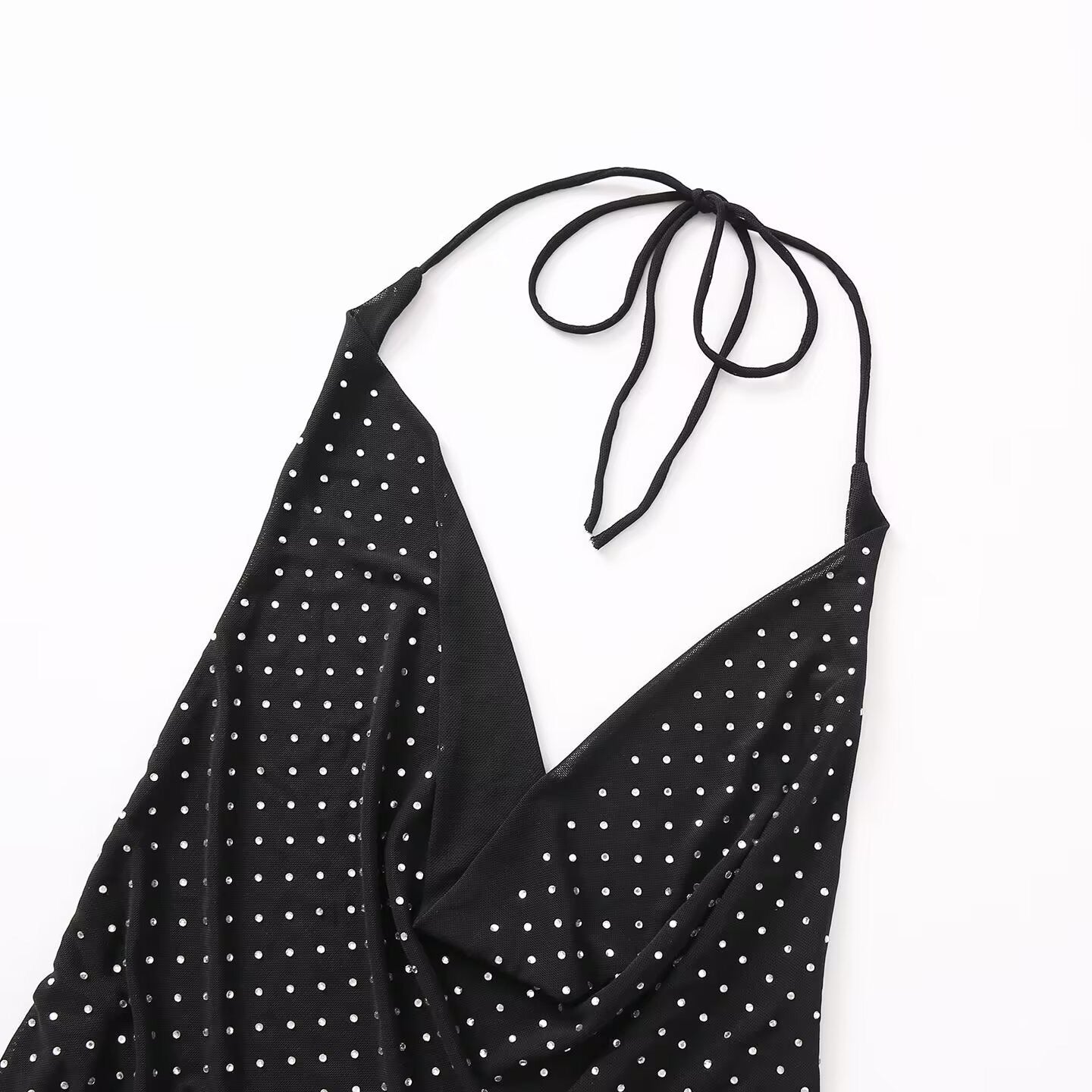 Rhinestone embellished tulle top
