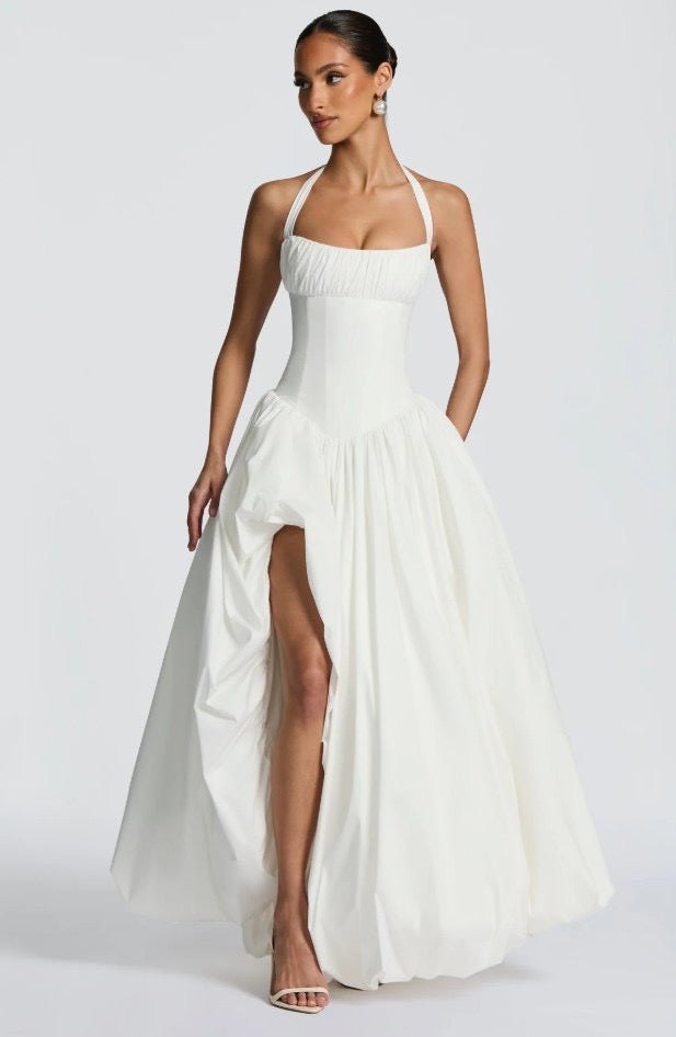 Fishbone French halter neck dress