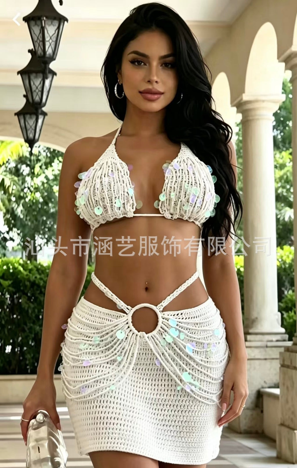 Sequined handmade crochet set