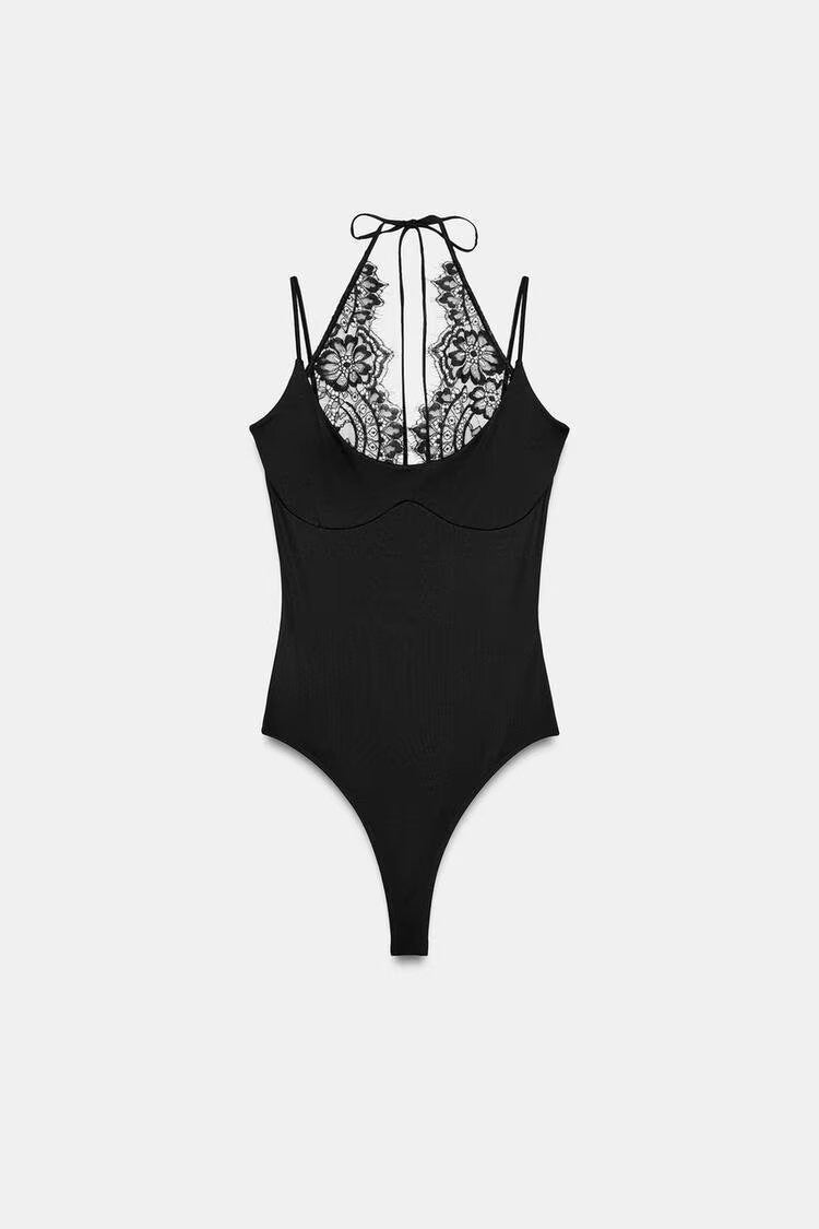 Lace halterneck bodysuit