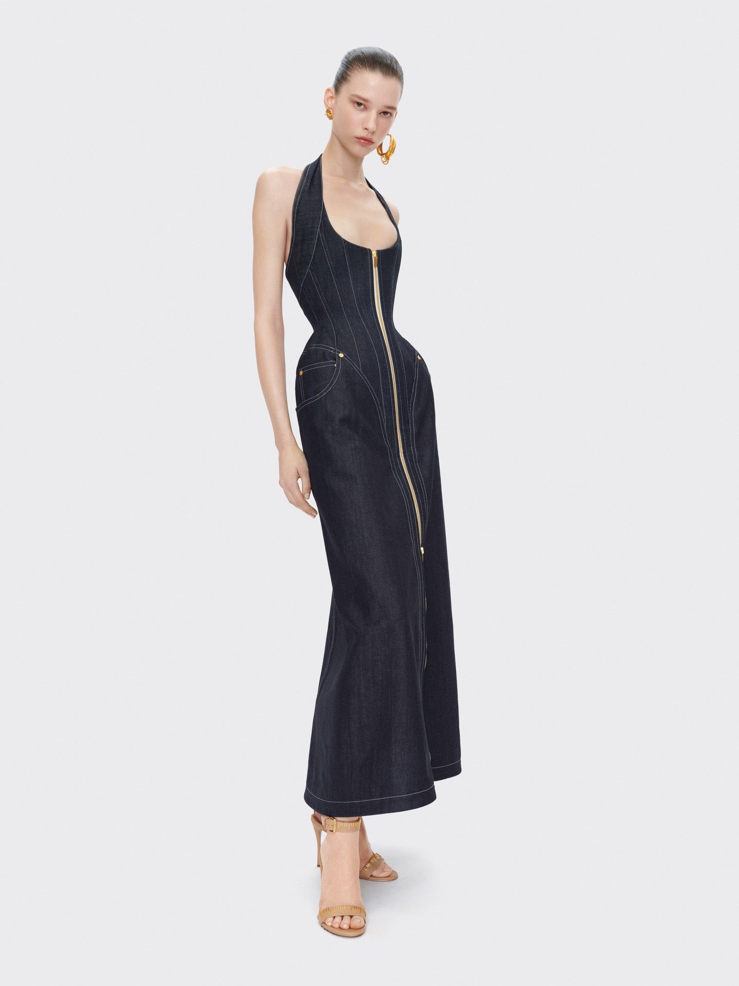 Halter slimfit bodycon denim dress