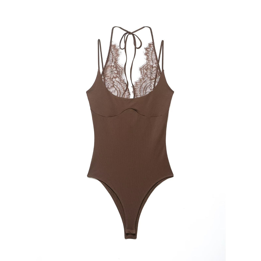 Lace halter neck bodysuit