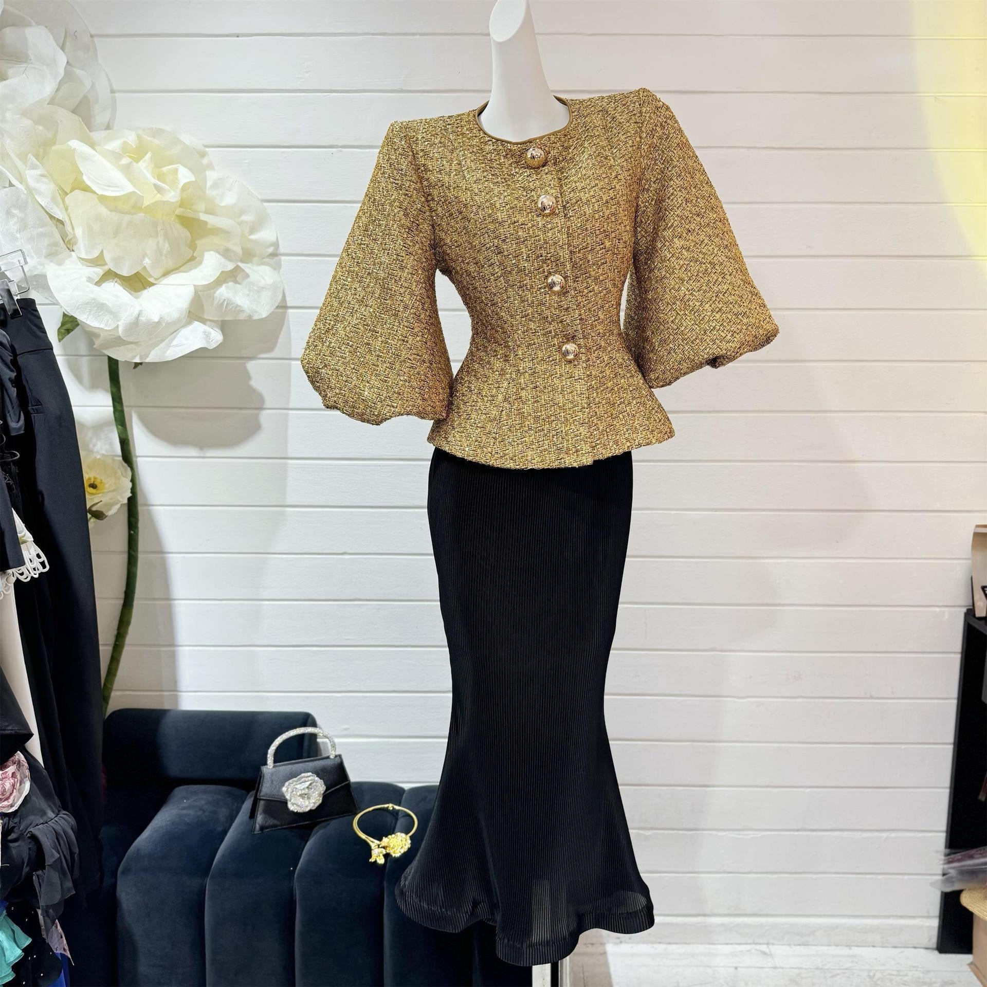 Metallic puff sleeves jacket