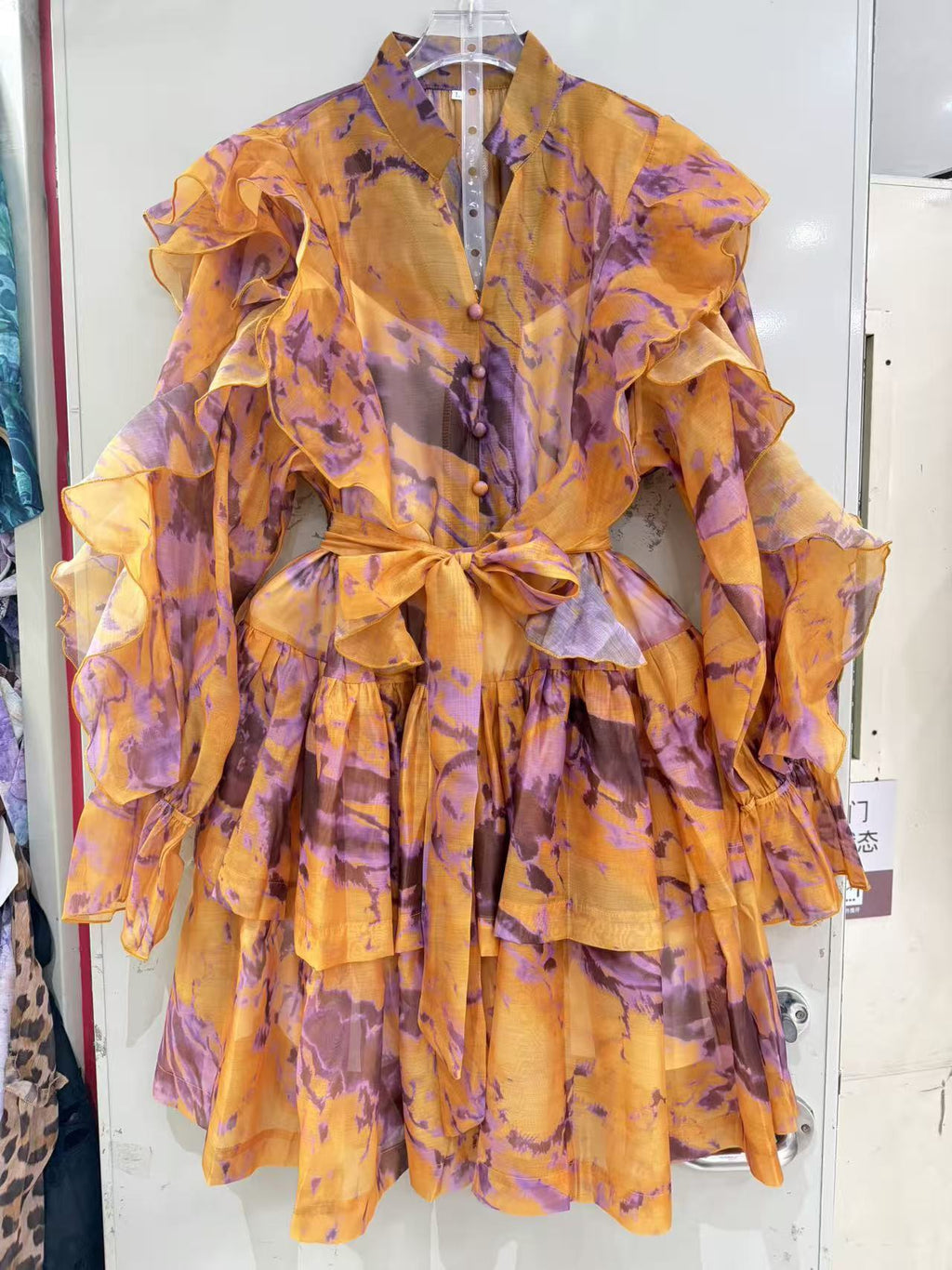 Tie waist flared lantern dress