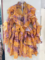 Tie waist flared lantern dress