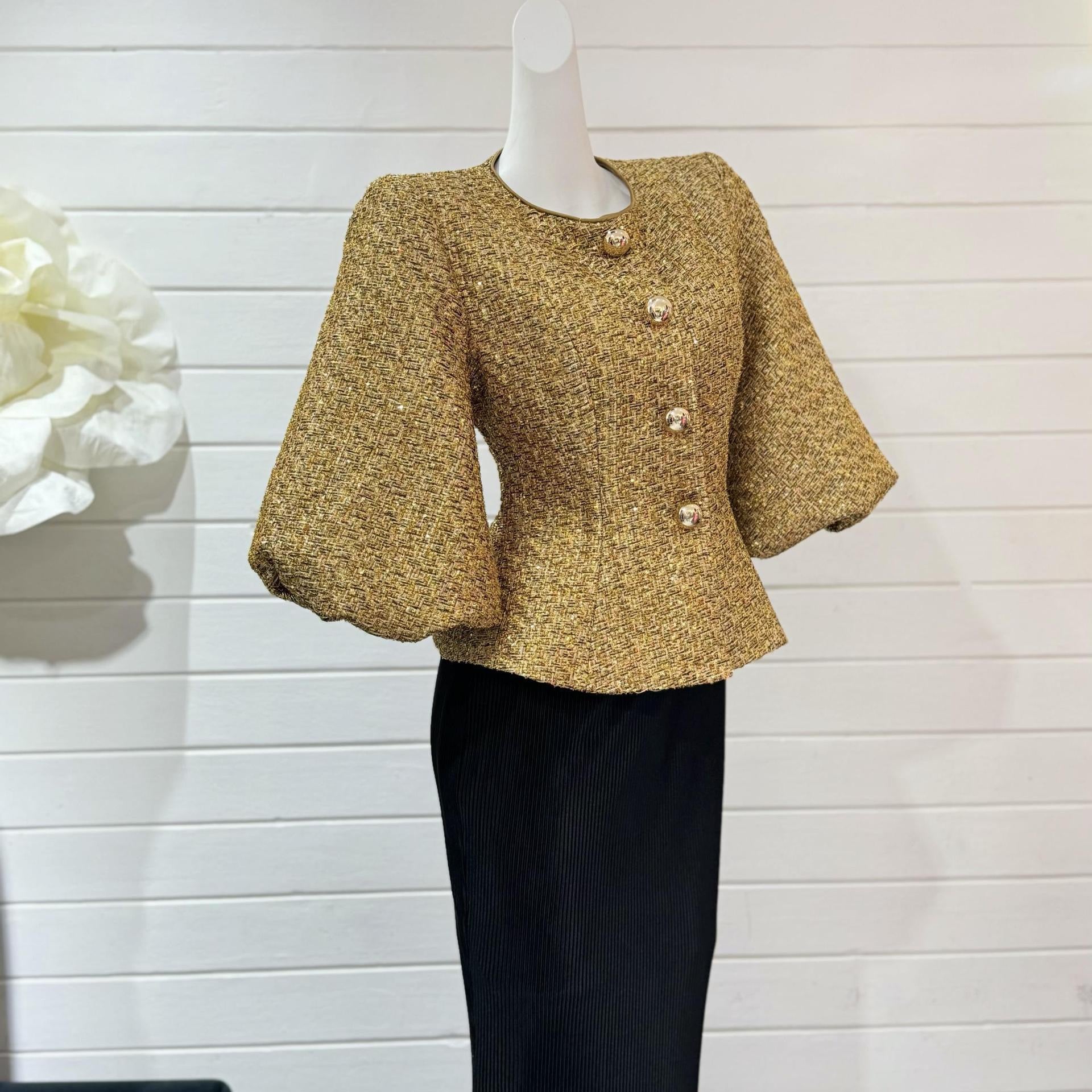 Metallic puff sleeves jacket