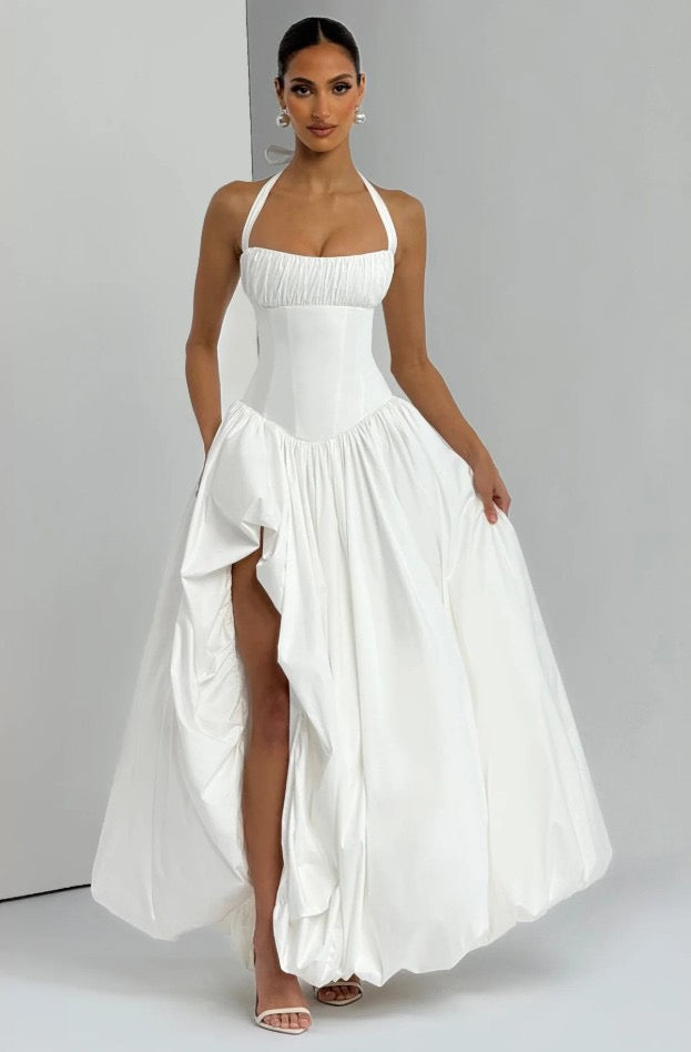 Fishbone French halter neck dress