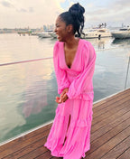 Splicing long sleeves dress