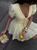 Tie sexy embroidery short dress