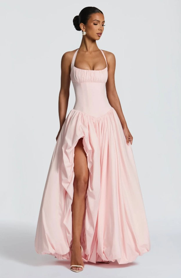 Fishbone French halter neck dress