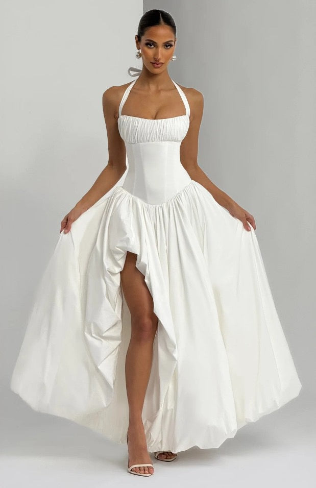 Fishbone French halter neck dress