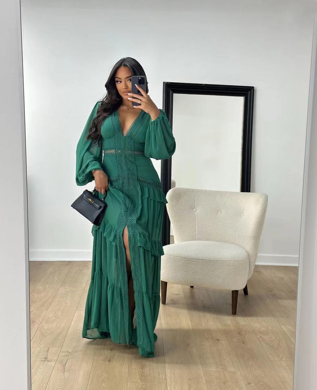 Splicing long sleeves dress