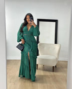 Splicing long sleeves dress