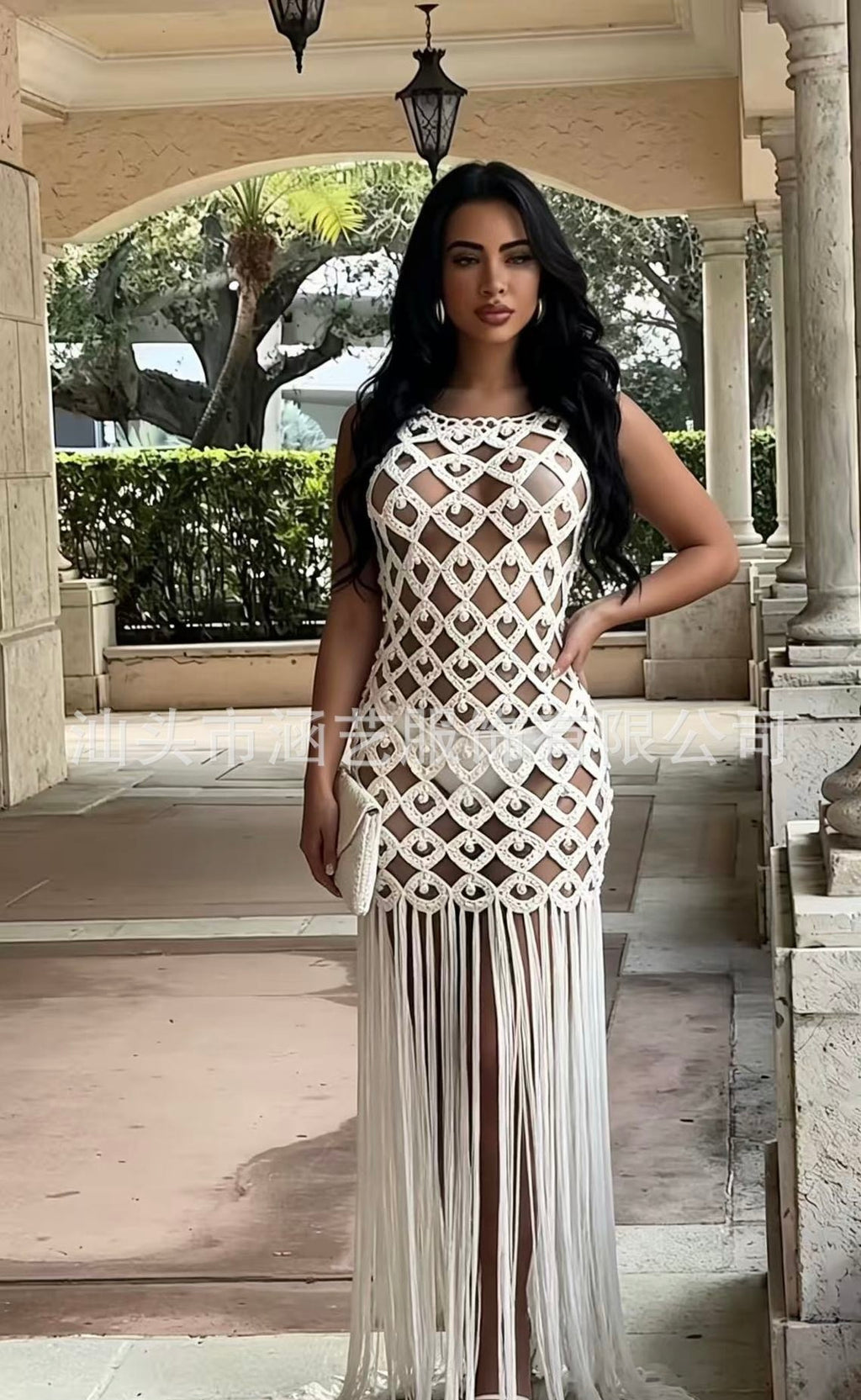 Crochet fringes long coverup
