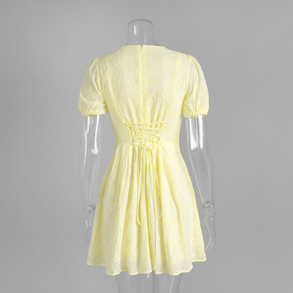 Tie sexy embroidery short dress