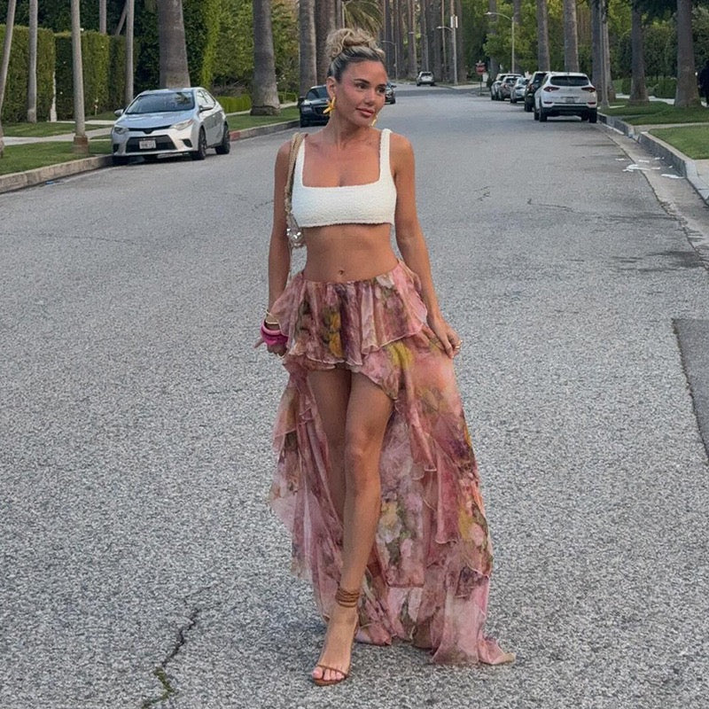Floral print ruffle skirt