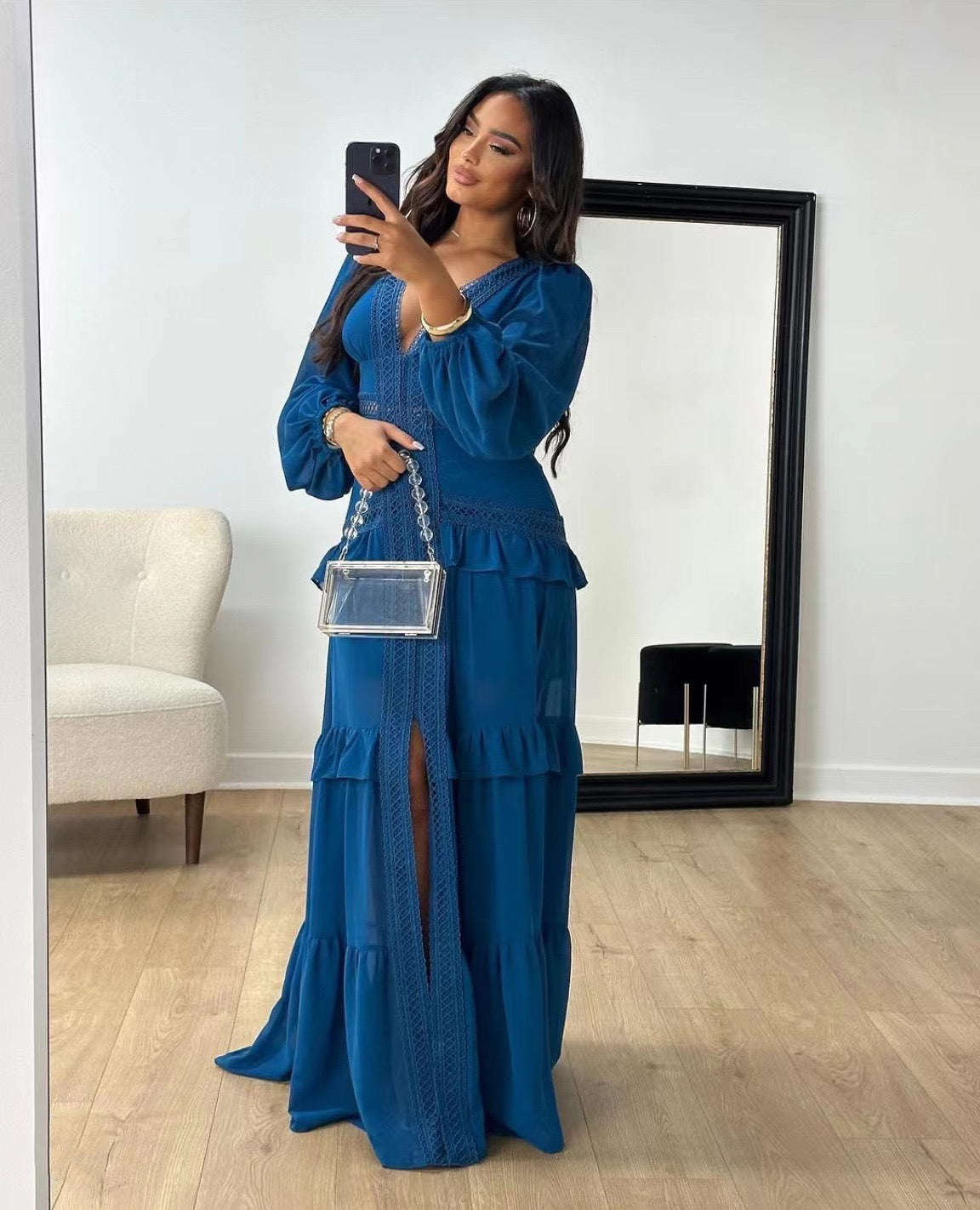 Splicing long sleeves dress