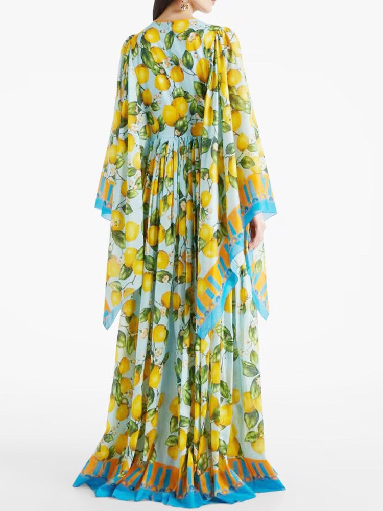 High end lemon print long dress