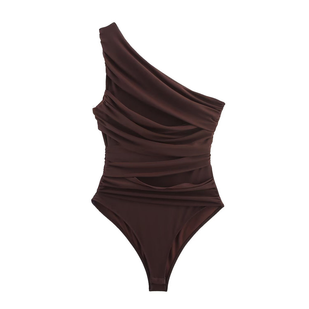 Asymmetrical tulle bodysuit