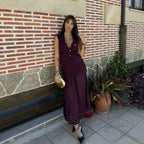 Elegant Plum Two-Piece Set – Sleeveless Button Vest & Pleated Midi Skirt