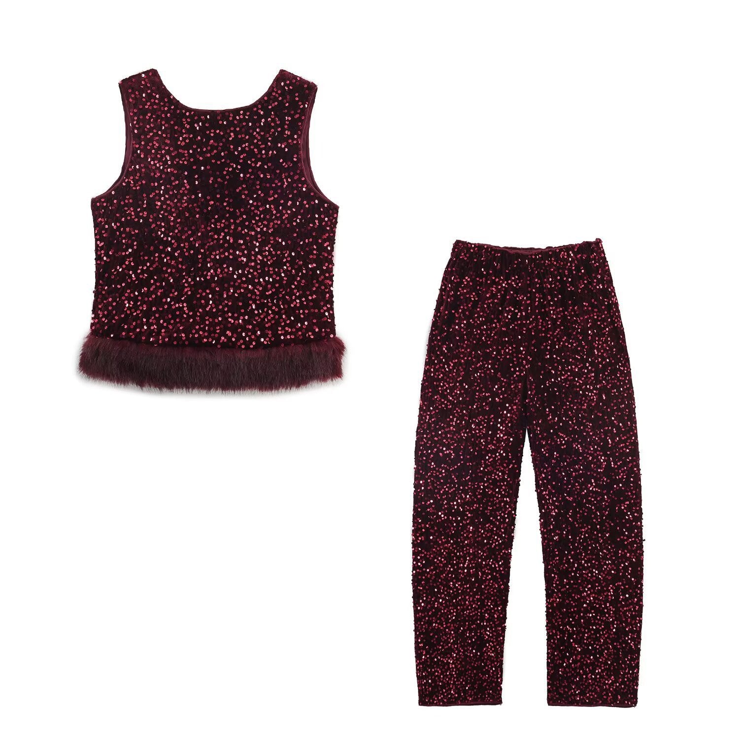 Sequined faux fur suit